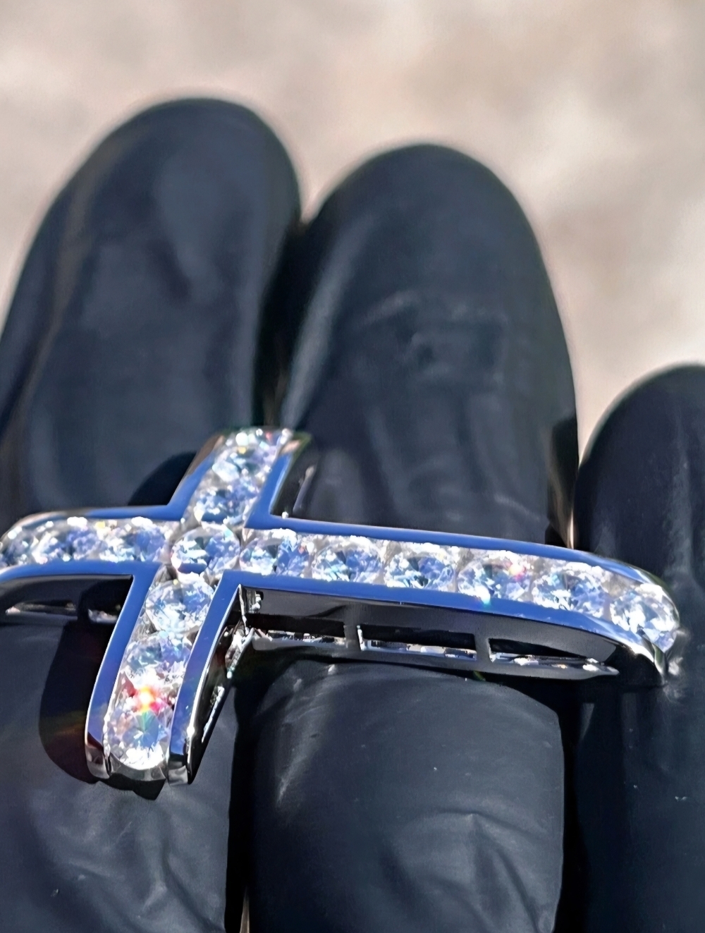 Iced Channel Set VVS1 Mossinite Tennis Cross Pendant / Real 925 Silver NEW - Picture 6 of 9